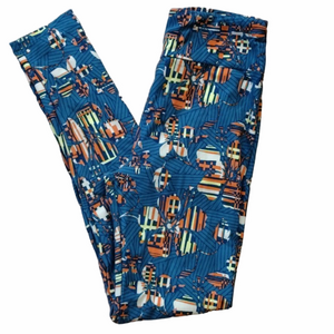 LuLaRoe OS Leggings Blue Teal Orange Abstract Geometric Print NWOT